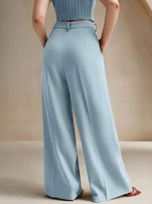 Anewsta Plus Size Women Navy Blue Casual Office Elegant Fashion Straight-Leg Suit Pants