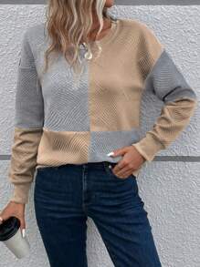 EMERY ROSE Color Block Round Neck Casual Daily Wear Long Sleeve Sweatshirt