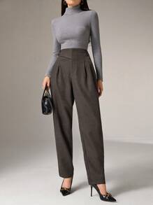 Heiryn 女式休闲高腰褶皱紧身裤 - 軍綠色 - 查看 5