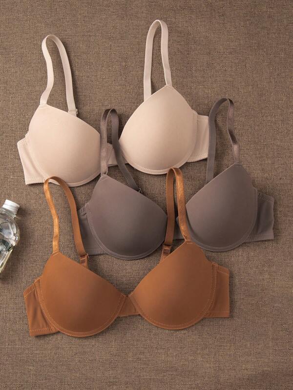 Shein Underwear&Sleepwear Basics Set de 3 piezas de sujetador de alambre de color liso para mujer