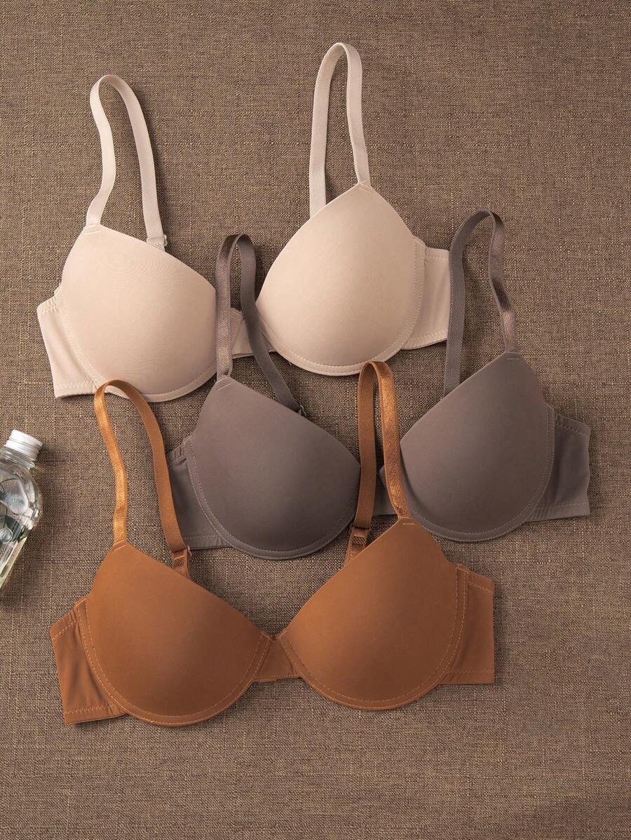 DesireSculpt Bộ 3 áo ngực dây trơn màu cho nữ - Nhiều màu - Xem 1