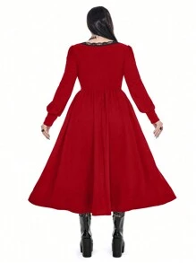 Whyspr Vestido largo de estilo vintage con mangas tipo globo, decoración de botones de metal y cintura alta, en estilo retro gótico/oscuro, medieval, barroco y palaciegos