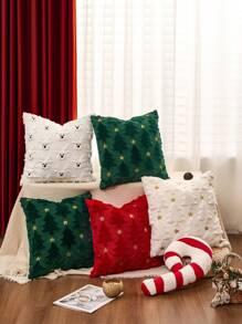 1 buah Sarung Bantal Dekoratif Natal Tekstil 18x18 Inci Lembut, Mewah, Berbulu, Jacquard untuk Bantal Lempar, Sarung Bantal untuk Sofa, Liburan, Festival, Dekorasi Rumah Musim Dingin, Dekorasi Musim Gugur, Dekorasi Ruangan - Putih - View 3