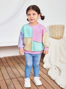 SHEIN 2pcs Baby Girl Contrast Color Long Sleeve Sweatshirt And Elastic Waist Pants Set, Autumn/Winter - Multicolor - View 8