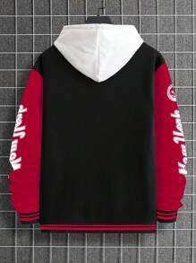 Manfinity LEGND Men's Long Sleeve Casual Contrast Color Letter Print Baseball Jacket, For Autumn, For Fall - Multicolor - View 2