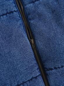 SHEIN Teen Girls Winter Cold Weather Clothes Y2k Stonewashed Zip Up Front Thermal Lined Vest Padded Denim Thick Coat - Medium Wash - View 4