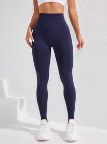 Women's Fashionable Elastic Solid Color High Waist Sports Leggings