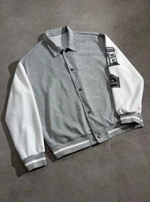 Manfinity EMRG Chaqueta casual de manga larga con botones y estampado gráfico de contraste