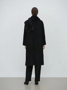 SHEIN LUNE 2pcs/Set Women's Coat With Faux Leather Trim And Scarf, Long Length - Black - View 2