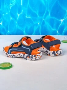 Boys' Spring/Summer Sports Sandals, Leather Upper, Anti-Slip Sole, Camouflage Pattern, Fashionable Contrast Color, Suitable For Daily Wear, Beach, Vacation - Multicolor - View 3