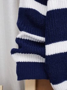 SHEIN TeenBoys 1pc Everyday Cozy Casual Warm Half Placket Collar Blue And White Striped Model Warm Sweater Back To School; Fall Clothing; Teen Boy Clothes; Teen Boy Jackets Autumn/Winter - Multicolor - View 6