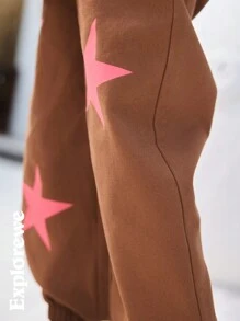 SHEIN Young Girl Casual Star Graphic Sleeveless Jumpsuit, Fashionable Playsuit Suitable For Home, Play, Festivals And Daily Wear - Brown - View 6