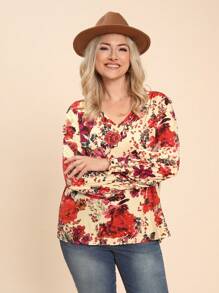SHEIN LUNE Áo cánh họa tiết hoa thanh lịch cỡ lớn cho mùa thu đi chơi Lễ Tạ ơn dành cho phụ nữ trong kỳ nghỉ năm mới - Nhiều màu - Xem 6