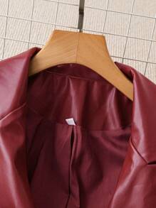 Chiquease 女士宽松 PU 皮革休闲西装外套 - 紅色 - 查看 4