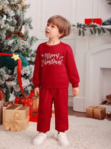 2 Pieces Set Young Boy Casual College Comfortable Warm Thick Loose Shoulder Round Neck Long Sleeve Casual Slogan Graphic Sweatshirt And Pants Set Suitable For Commuting To School Everyday Casual