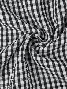 Celure Plus Size Round Neck Long Sleeve Checked Casual Shirt - Black and White - View 4