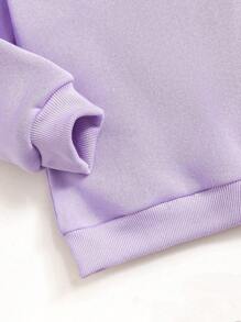 SHEIN 2 件套年轻女孩休闲运动字母压花羊毛运动衫和运动裤套装，适合秋冬季 - 紫色 - 查看 8