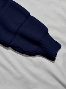 Chiquease Áo len dệt kim đơn giản màu trơn thả vai rộng rãi cho nữ - Màu xanh hải quân - Xem 4