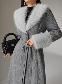 Modelyn Manteau long élégant et moelleux pour femmes, automne/hiver