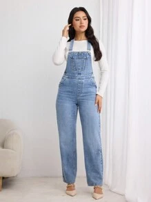 SHEIN LUNE Women Casual All-Match Denim Jumpsuit With Pockets