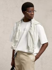 AKNOTIC Business Casual Áo thun nam cổ tròn tay ngắn in chữ rộng rãi hở vai, phù hợp cho mùa hè, quà tặng bạn trai - trắng - Xem 2