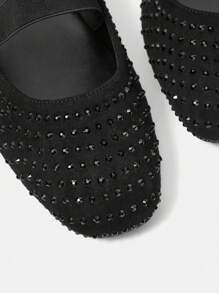 CUCCOO CHICEST "Women's Black Sparkly Rhinestone Mary Jane Flats - Office Commute Daily Shoes" For Christmas Elegant Shoes - Black - View 3
