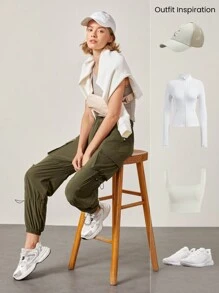 GLOWMODE 女士松紧腰多口袋休闲宽松运动裤