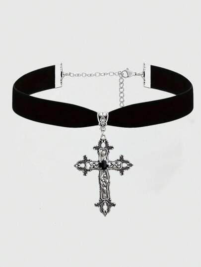 Hippie Small Niche Punk Gothic Cross Pendant Luxury Casual Necklace, Halloween