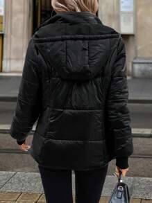 SHEIN Clasi Manteau court matelassé et chaud avec doublure thermique pour femmes, automne/hiver