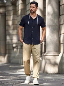 Manfinity Homme 1 件装 男士纯色抽绳口袋休闲慢跑裤 - 卡其色 - 查看 2