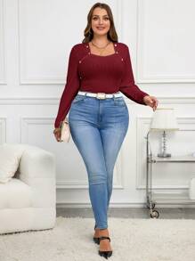 SHEIN Clasi Women Plus Size Ribbed Thermal T-Shirt, For Inner Or Outerwear, Winter