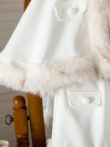 Bộ 2 món/Bộ áo choàng nhung trơn màu cho bé gái và váy ngắn dễ thương, Thu/Đông - trắng - Xem 4