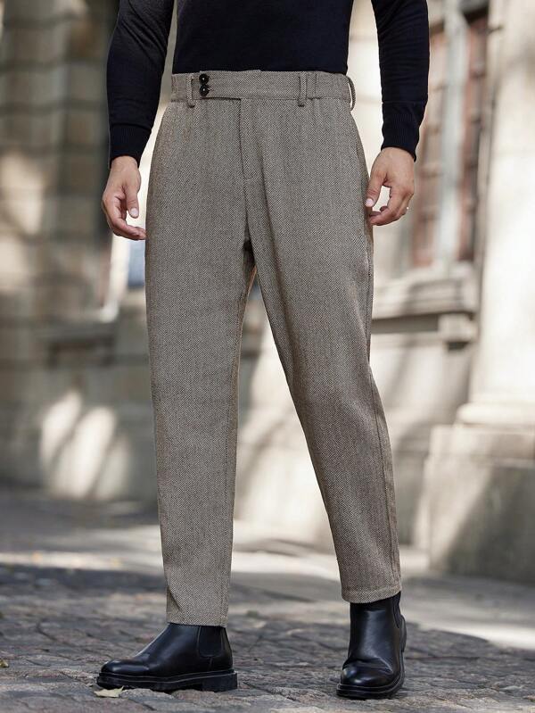 Manfinity RelaxMax Men's Autumn/Winter Business Style Buttoned Tweed Suit Pants