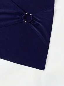 Swim Mulvari 3 件套简约风格女式拉链波浪图案泳衣，包括 1 件连体泳衣、1 件蓝色下装和 1 件金属环连接裙子夏季 - 彩色 - 查看 5