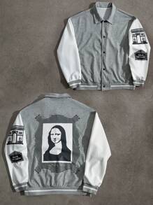 Manfinity EMRG Chaqueta casual de manga larga con botones y estampado gráfico de contraste