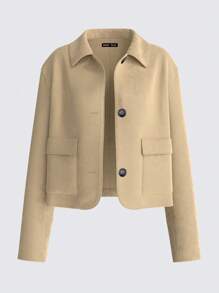 SHEIN BASICS Women Casual Solid Color Woven Turndown Collar Long Sleeve Fall Jacket, Warm Comfort, Cozy Chic, Daily Commute