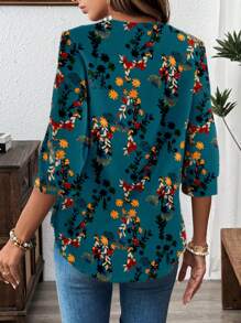 SHEIN LUNE Blusa minimalista casual de mujer con estampado de leopardo, adecuada para usar en la oficina en otoño/invierno - Multicolor - Ver 4