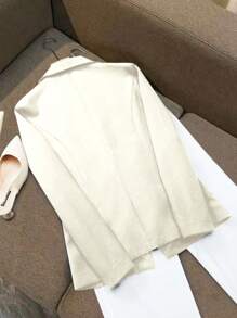 SHEIN Clasi Women's Solid Color Front Button Long Sleeve Flat Collar Simple Pocket Casual Blazer - Apricot - View 2