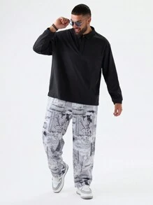 Manfinity VCAY Camisa polo de manga larga estilo casual de color liso para hombres de talla grande, para salir en otoño