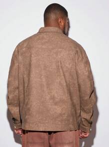 Manfinity VCAY جاكيت رجالية مقاس كبير بتصميم فضفاض وطباعة جرافيك، من قماش جلد اصطناعي، بأكمام طويلة، ملابس خارجية، جاكيت خفيفة الوزن، هدية مناسبة للأصدقاء والأزواج والحبيب، للخريف والشتاء - متعدد الألوان - مشاهدة 4