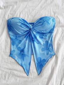 Soleia 女士节日粉色花朵印花露背前开衩雪纺休闲上衣，时尚下午茶，秋冬季