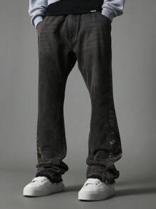 SUMWON Loose Flare Fit Jean With Camouflage Printed Panel