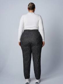 SHEIN EZwear Quần bó cạp cao chấm bi retro cỡ lớn co giãn - màu đen - Xem 3