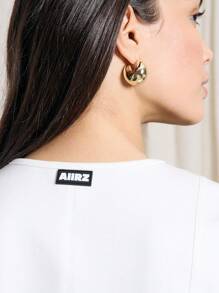 AiiRZ 潜水面料修身T恤盖袖公主线细节休闲办公室商务专业工作服夏季春季优雅 - 白色 - 查看 3