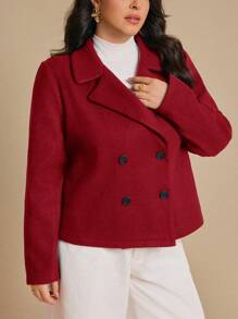 SHEIN Frenchy 冬季红色加大码女式宽松休闲短款西装外套