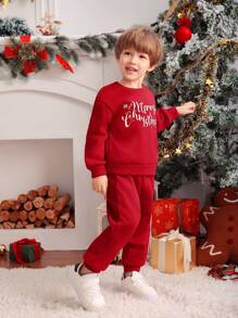 2 Pieces Set Young Boy Casual College Comfortable Warm Thick Loose Shoulder Round Neck Long Sleeve Casual Slogan Graphic Sweatshirt And Pants Set Suitable For Commuting To School Everyday Casual