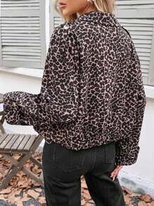 SHEIN LUNE Lässiger kurzer Trenchcoat für Damen im Militär-Stil mit Leopard Muster, geeignet für Flughafen, Büro, Lehrerin-Uniform im Winter - Braun - Übersicht 2