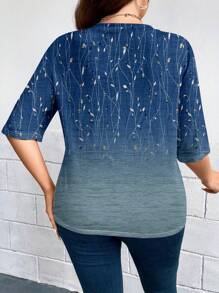 EMERY ROSE 休闲花卉印花前开宽松大码半袖开衫，适合秋冬季 - 藍色 - 查看 2