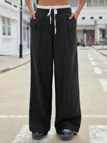 Aveloria Affinna 女士秋冬休闲商务阔腿高腰裤 - 深灰色 - 查看 1