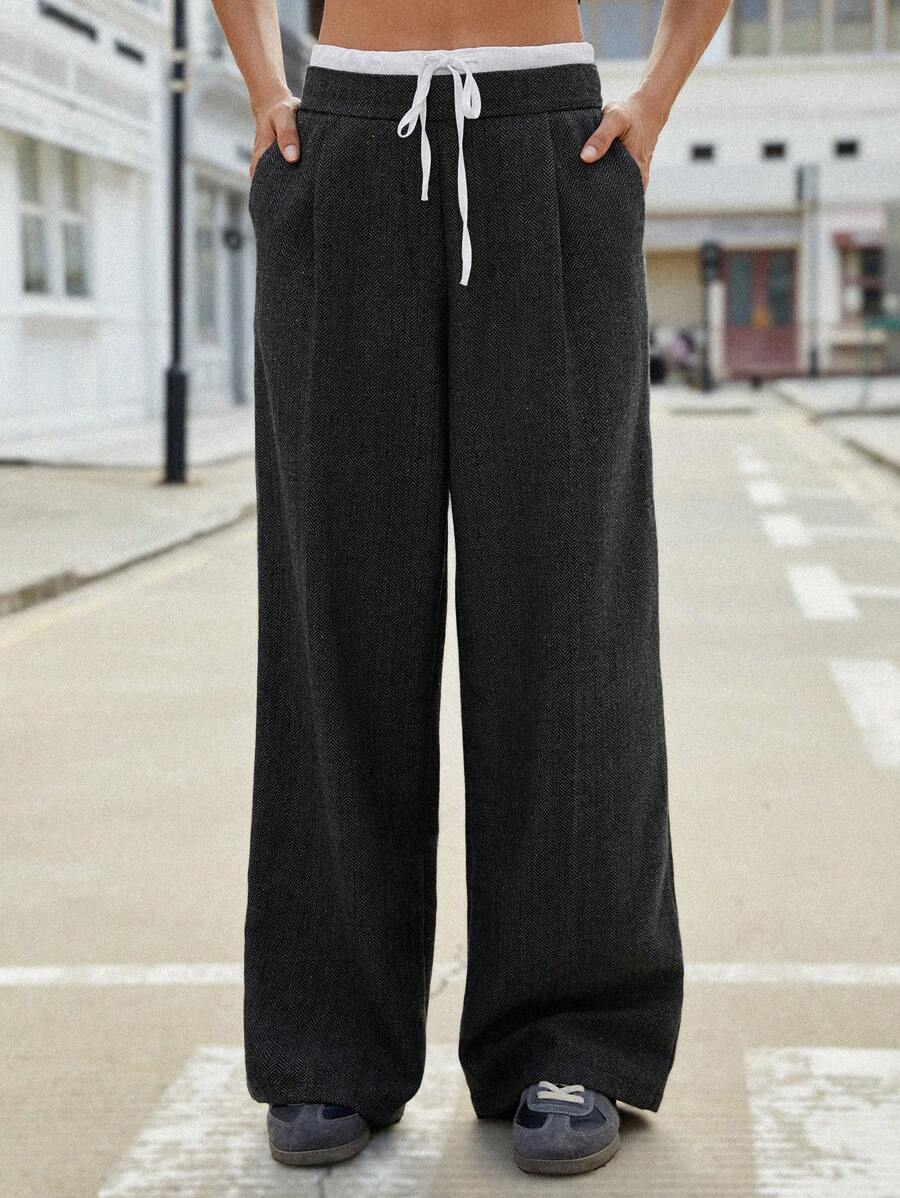 Aveloria Affinna 女士秋冬休闲商务阔腿高腰裤 - 深灰色 - 查看 1